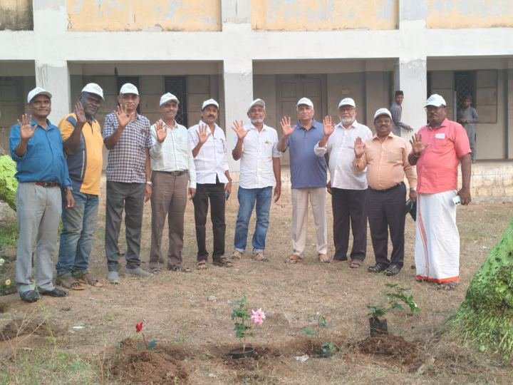 Participants posing for a group photo at a tree plantation site