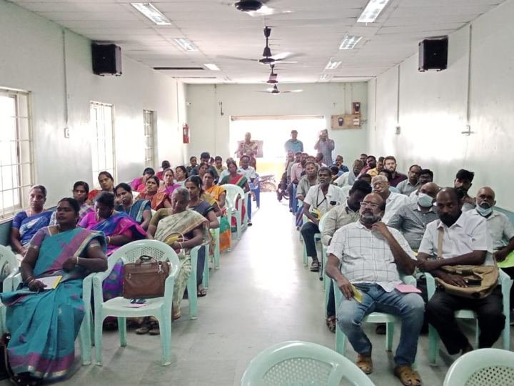 Community meeting in a large hall